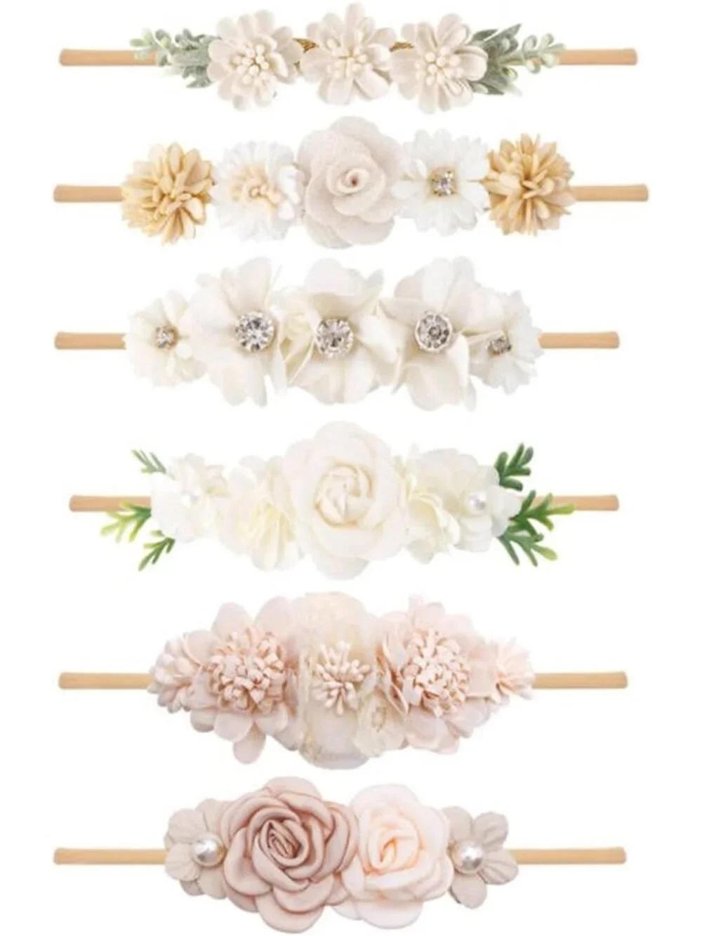 6pcs Baby Flower Headbands for Newborns & Toddlers - Elastic Hair Bows